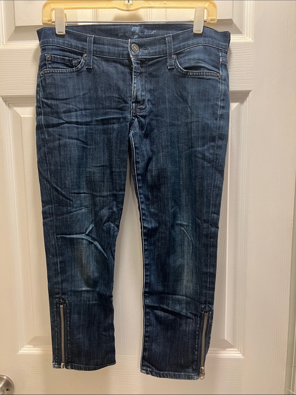7 For All Mankind Dark Blue Ankle Zip Jeans